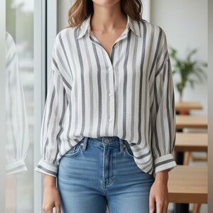 Calypso St. Barth Linen Blend Stripe Shirt Button Up Women's XL Relaxed